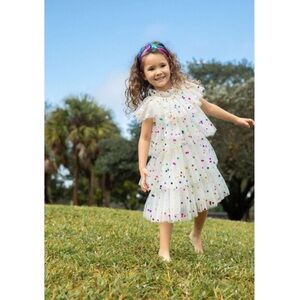 Lola + The Boys White Tiered Tulle Dress with Multicolor Dots